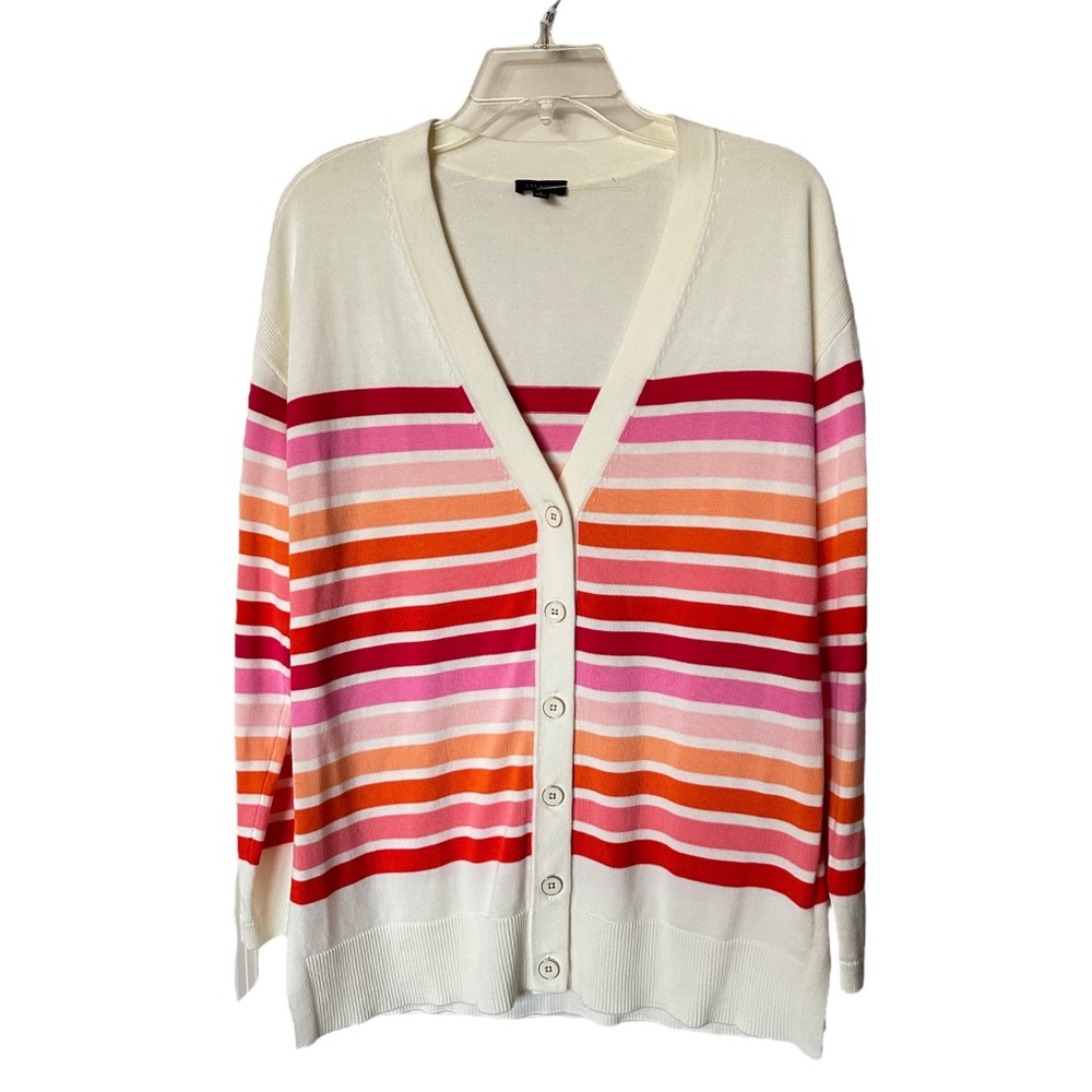 NEW without Tags Talbots Girlfriend Pink Warm Stripe Cardigan Vneck Sweater Smal